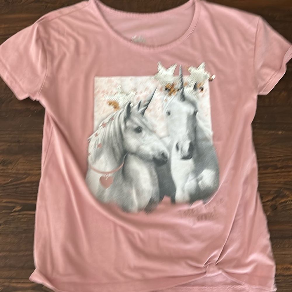 Justice pink unicorn themed shirt